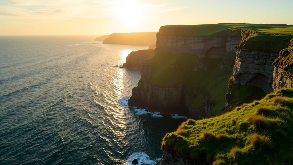 Dramatic coastal cliffs with green landscape